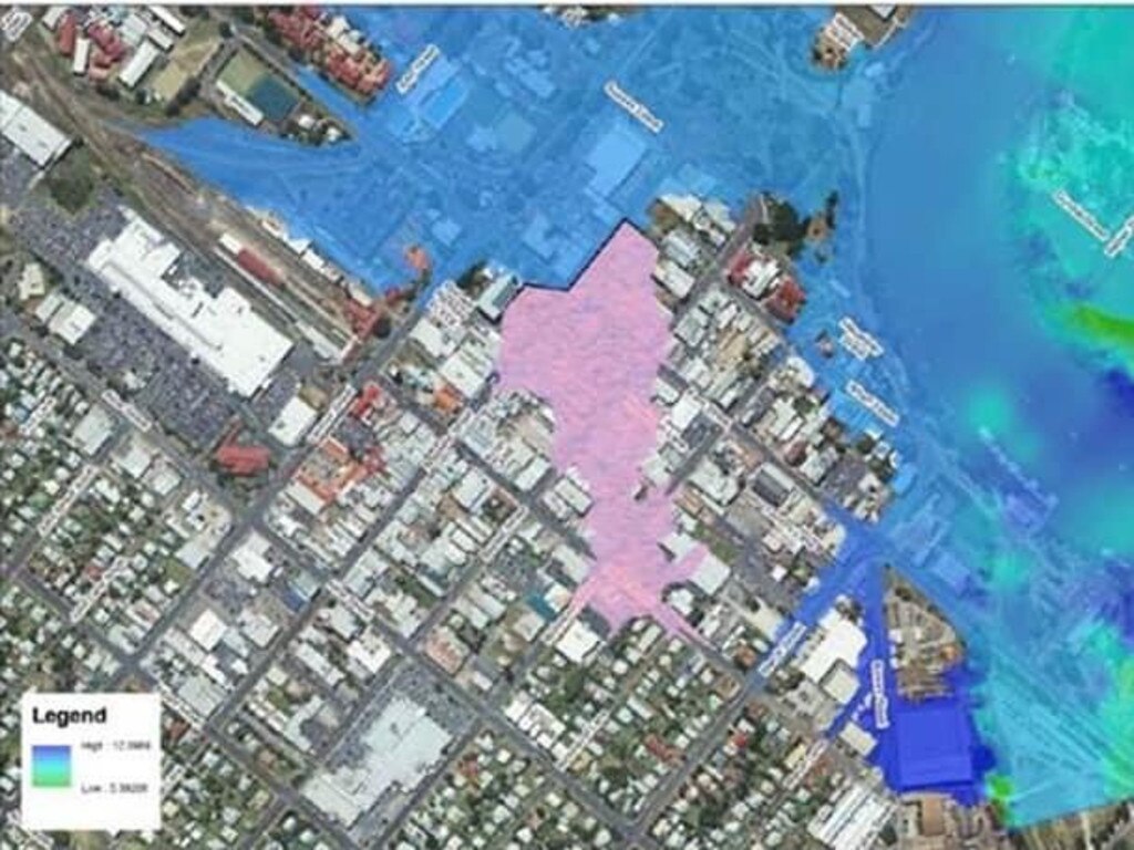 A map of the expected inundation of Maryborough's CBD.