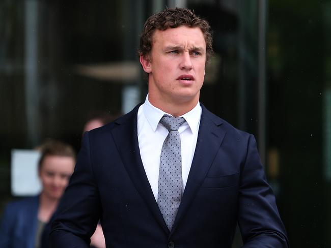 Canberra Raiders player Jack Wighton at ACT Magistrates Court in Canberra. The rugby league future of Canberra star Jack Wighton could be decided on Wednesday when he is sentenced for his drunken rampage earlier this year. In June, Wighton pleaded guilty to two charges of assault occasioning bodily harm, three counts of common assault, and one charge of public urination. After viewing CCTV footage, the NRL overruled the RaidersÕ initial proposed suspension of six NRL games and banned Wighton for ten matches. He was also fined $30,000 in a decision that infuriated club officials, who unsuccessfully sought a reduction in the penalty in August.Now WightonÕs fate hangs in the balance, with footage of his February assaults in Canberra also set to be made public despite attempts by his lawyers to suppress the vision last month.The footage reportedly shows the 25-year-old headbutting a man, punching another, and attacking a further three men ten minutes later. The maximum penalty for assault occasioning actual bodily harm is five years in jail, while common assault also carries a possible two years behind bars. A jail sentence for Wighton would further cruel a Raiders side that has already lost star winger Jordan Rapana for six months after suffering a shoulder injury playing for New Zealand. Picture Kym Smith