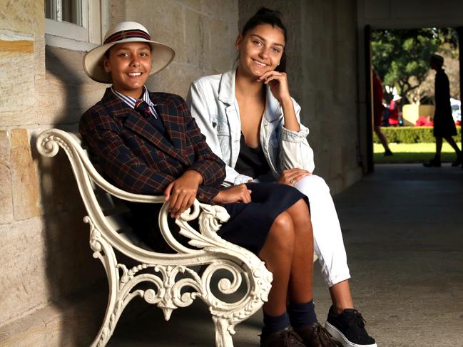 07/06/2018: Nikita Crawshaw-Kearney (right) with her sister Jada Crawshaw who is in year 8, at St Catherines School in Waverly, Sydney.Nikita benefited from a scholarship from the Australian Indigenous Education Fund and is now studying at UNSW.Pic by James Croucher