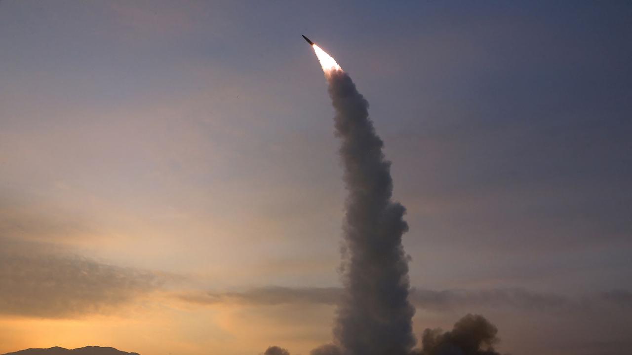 A Hokkaido missile launch training test by the Korean People's Army Tactical Nuclear Operation Unit in North Korea at an undisclosed location. Picture: KCNA via KNS/AFP