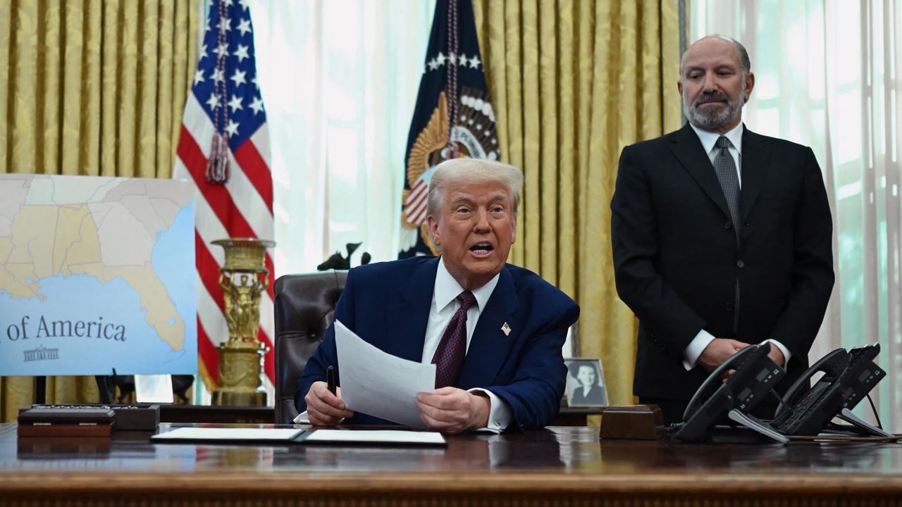 Trade Minister Don Farrell has relayed the Albanese government’s ‘disappointment’ over blanket US tariffs to his American counterpart Howard Lutnick (right). Picture: Andrew Caballero-Reynolds / AFP