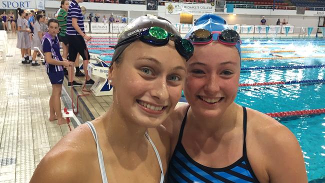 All Hallows swimmer Bronte Job, right, representing All Hallows’ School at the CaSSSA Cup last year.