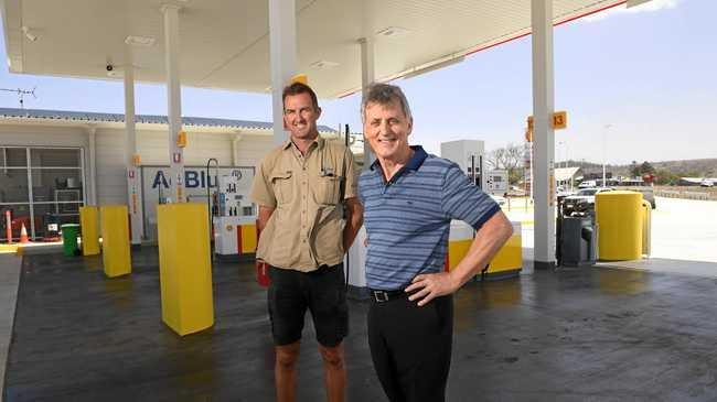 OPEN FOR BUSINESS: Rusty's service station builder John Fazackerley and owner Ross McPhee. Picture: Rob Williams