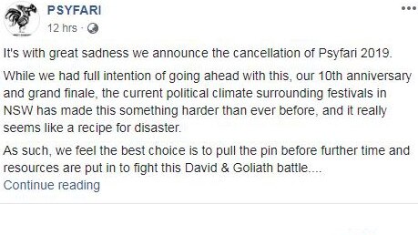 Organisers announced the cancellation in a lengthy Facebook post. Picture: Facebook