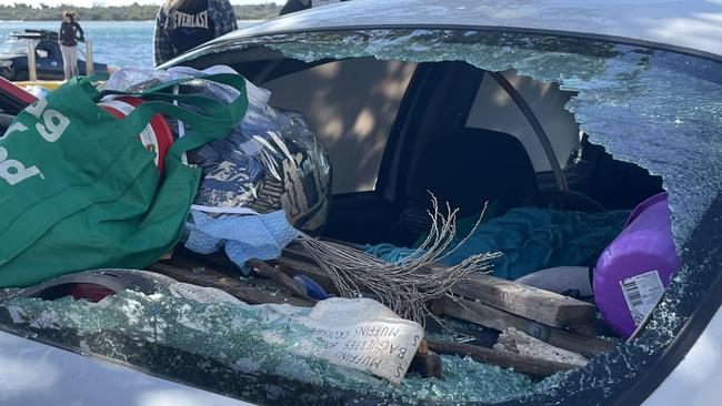 A vandal smashed homeless man Edward Jacques' car. Picture: Melanie Whiting