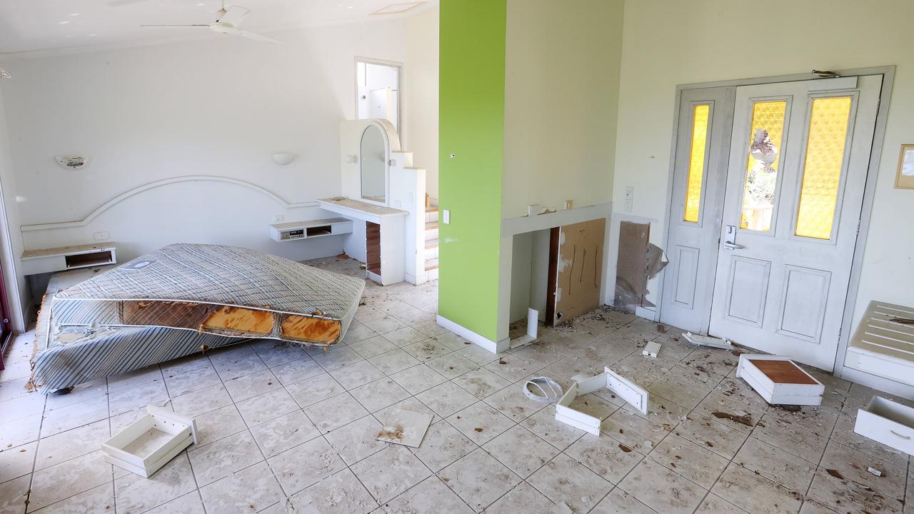 Photographs obtained by Qweekend show smashed-up bedroom furniture, broken windows and goat droppings scattered throughout the destroyed rooms of the closed down Great Keppel Island resort.