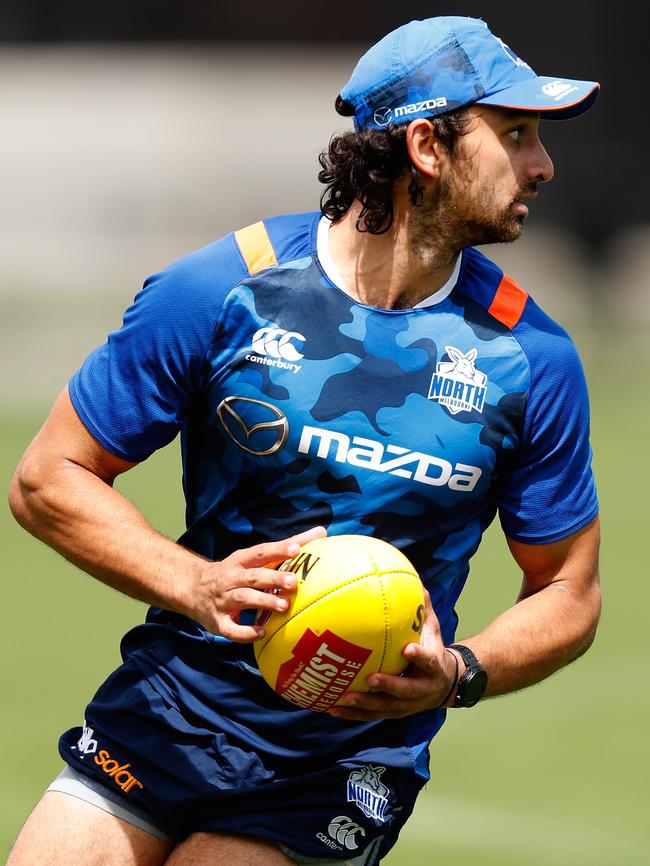 Bomber turned Kangaroo Alex Morgan at pre-season training.