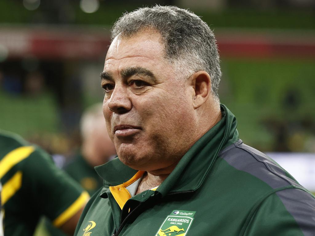 MELBOURNE, AUSTRALIA - OCTOBER 28: Australia head coach Mal Meninga looks on after the Men's pacific Championship match between Australia Kangaroos and New Zealand Kiwis at AAMI Park on October 28, 2023 in Melbourne, Australia. (Photo by Daniel Pockett/Getty Images)