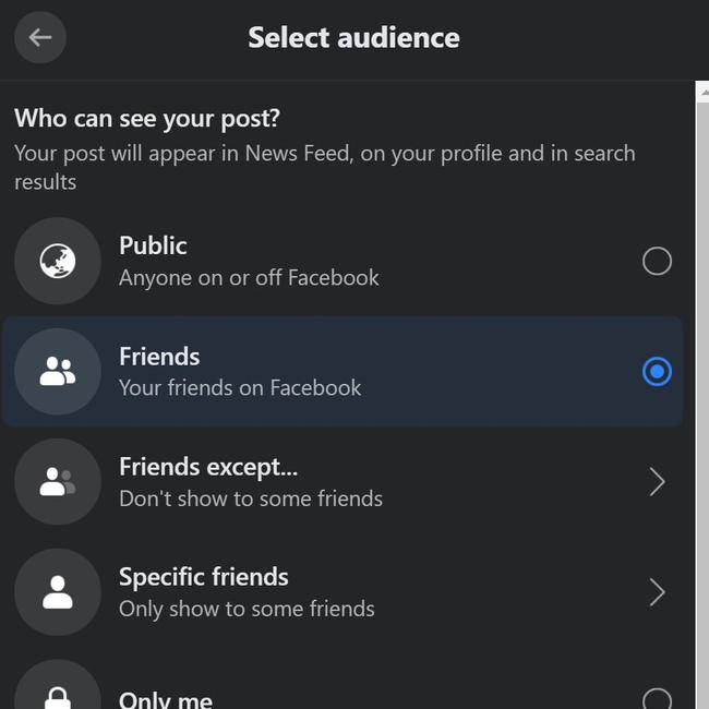 You can select the audience for Facebook posts.