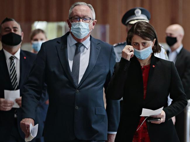 Health Minister Brad Hazzard and Premier Gladys Berejiklian on Monday announced NSW’s worst day since the outbreak began. Picture: Adam Yip / NCA NewsWire