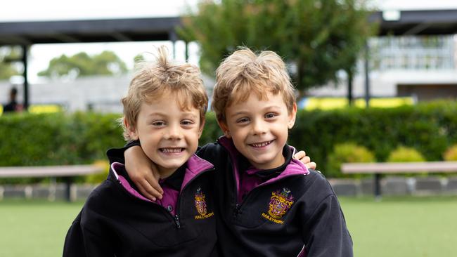 Twins Archer and River Cook are super excited to get into their first day at Haileybury College’s Newlands Campus. Image: supplied.