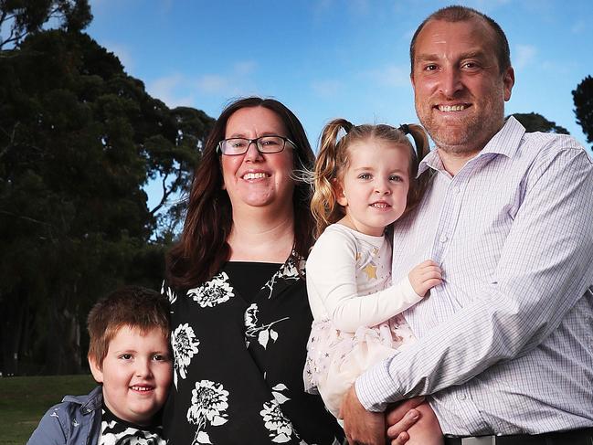 Simon with family Josh 7, partner Alanna Dale and Posey 3.  Simon Davis Labor candidate for Clark in the upcoming federal election.  Picture: Nikki Davis-Jones