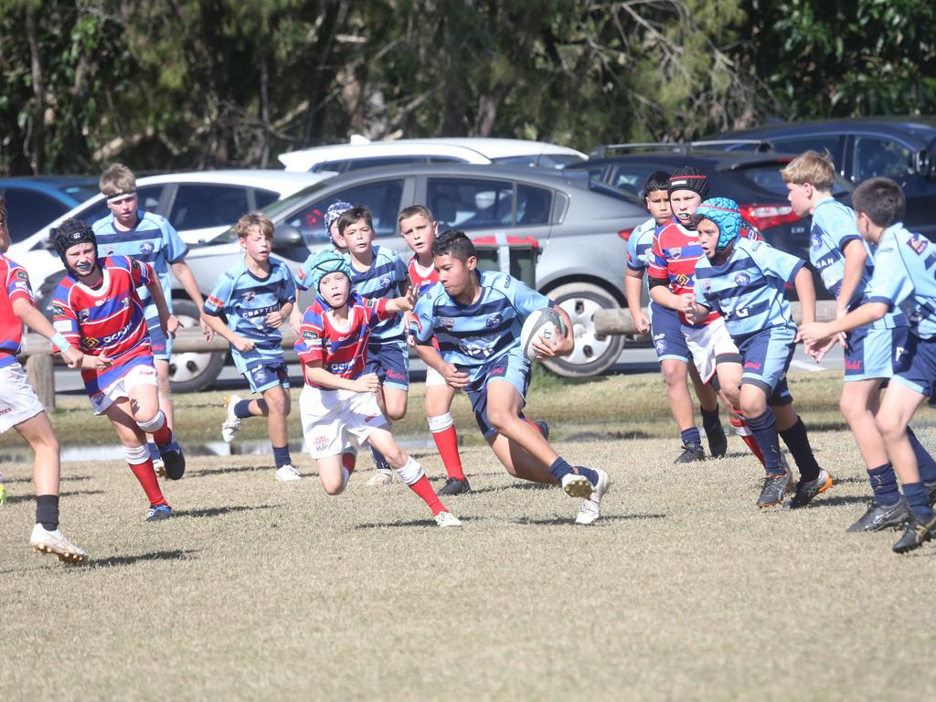 GCDRU juniors. Helensvale Hogs vs. Bond Pirates U 12's. 14 July 2024 Miami Picture by Richard Gosling