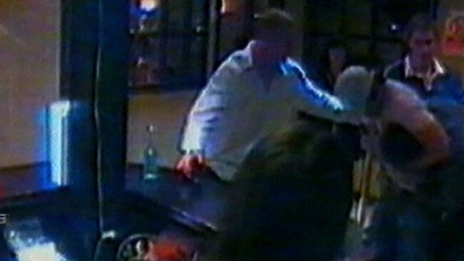 CCTV of Brendan Fevola with an Irish barman in headlock. Picture: 7 News