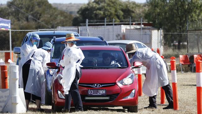 Queensland Health workers test locals in Blackwater for Covid Virus at the Blackwater Show grounds - Photo Steve Vit