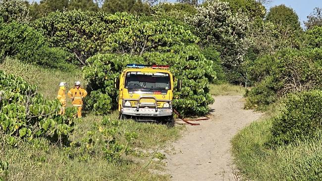 The fire was at The Spit, near Doug Jennings park. Photo: supplied, Coomera Valley Rural Fire Brigade.