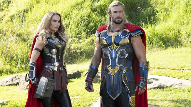 Natalie Portman and Chris Hemsworth in Thor: Love And Thunder. Photo: Jasin Boland/Marvel Studios