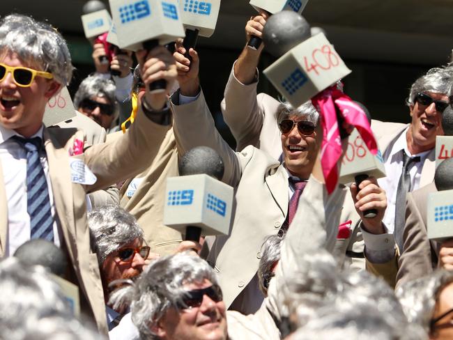 'The Richies', dozens of Richie Benaud impersonators, enjoying the match. Picture: Tim Hunter.