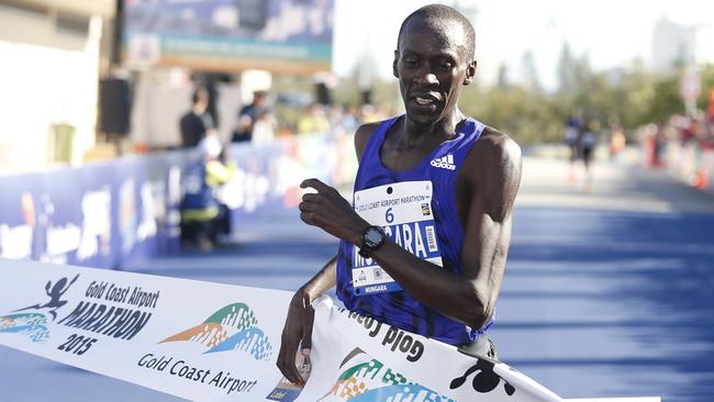 Winner of the 2015 Gold Coast Airport Marathon, Kenneth Mungara. Picture: JERAD WILLIAMS