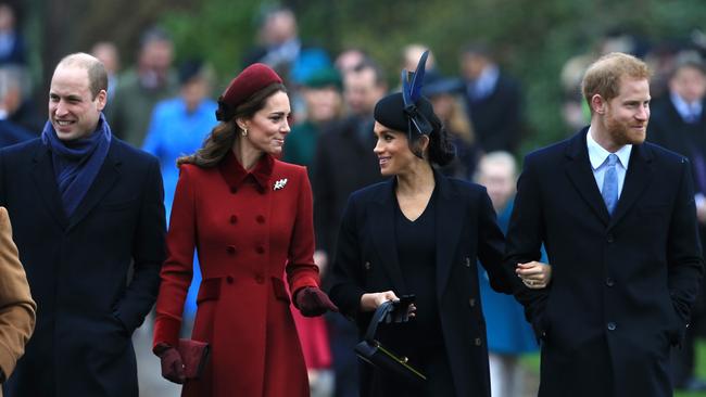 Prince William, Kate Middleton, Meghan Markle and Prince Harry attend the Christmas Day Church service at Church of St Mary Magdalene on the Sandringham estate in 2018 (Photo by Stephen Pond/Getty Images)