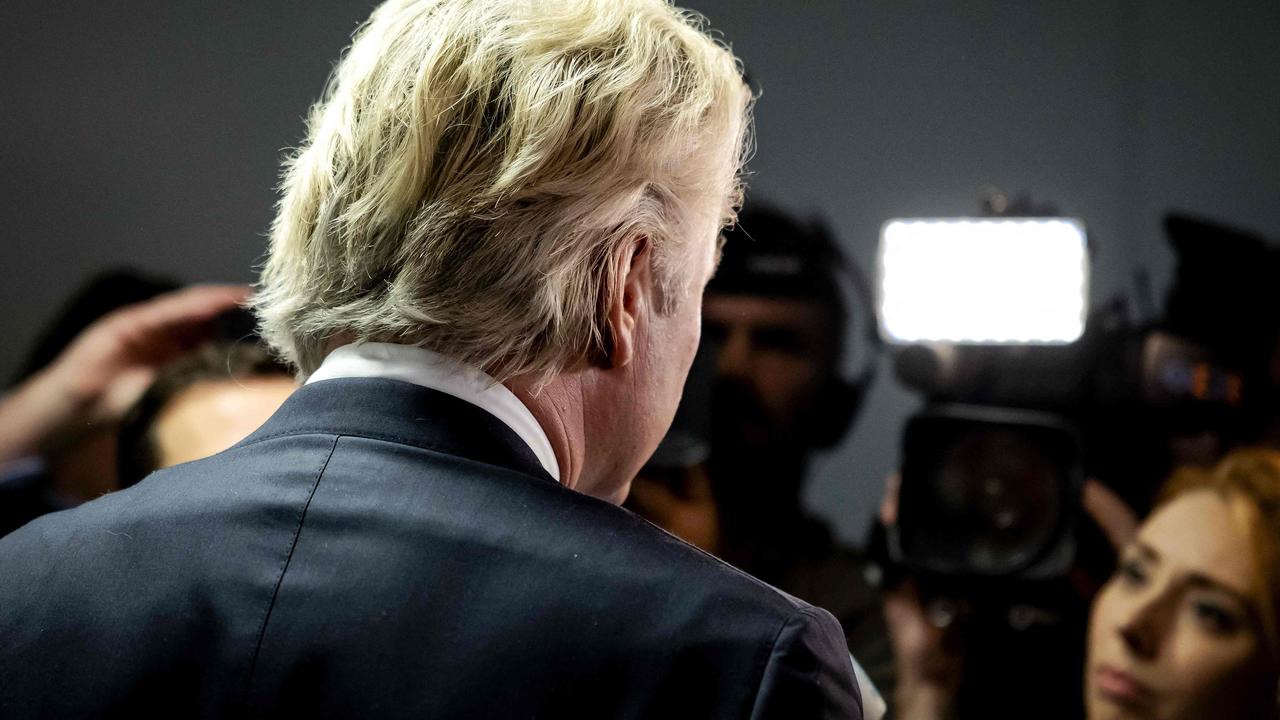 Leader of the Party for Freedom (PVV) Geert Wilders speaks to the press in The Hague. Picture: Robin van Lonkhuijsen/ANP/AFP