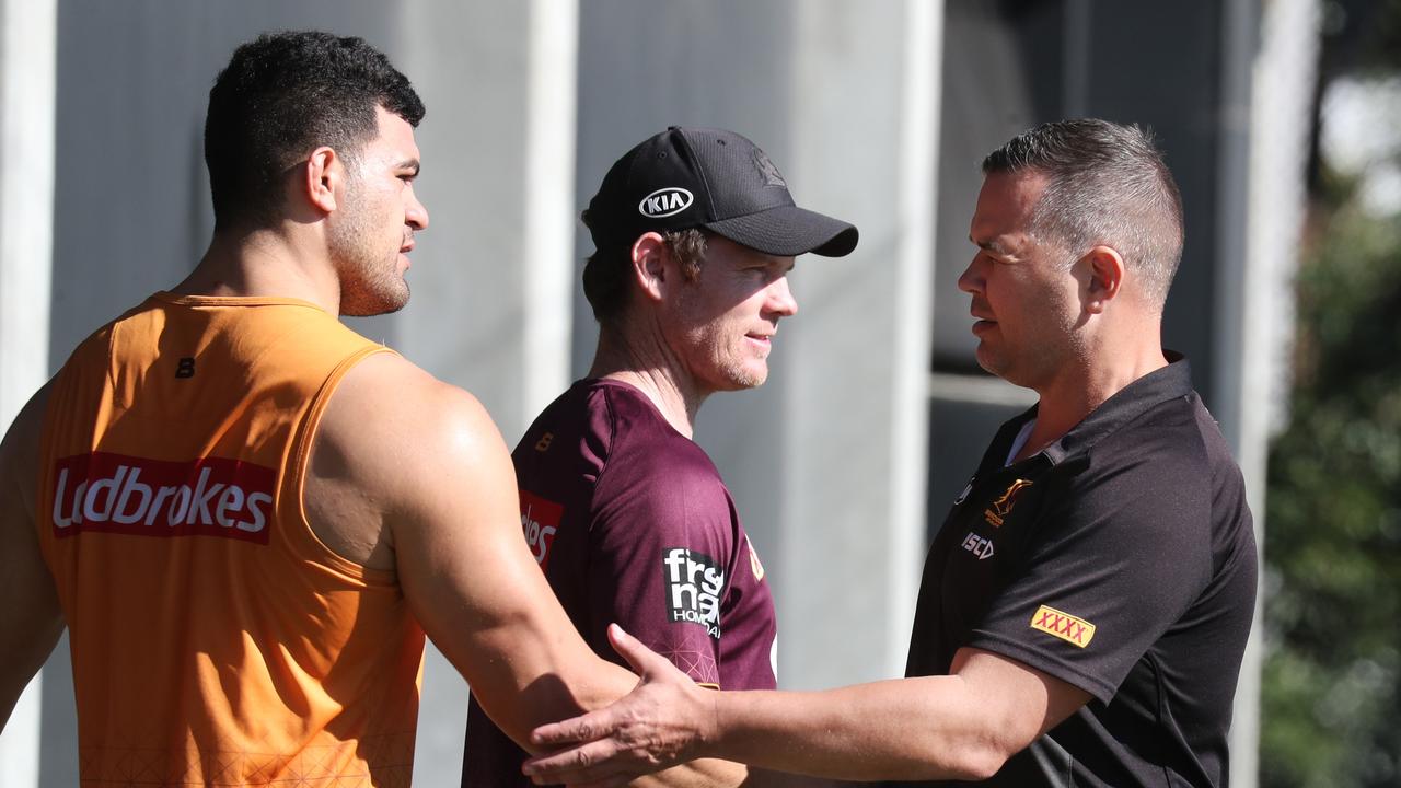 David Fifita and Anthony Seibold at Broncos training at Red Hill.