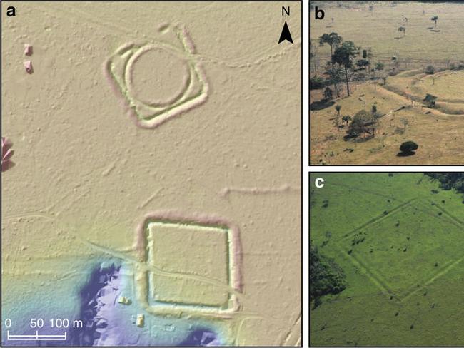 Geoglyphs and mounded ring villages. A LiDAR digital terrain model of the Jacó Sá site showing geometric ditched enclosures, walled enclosures and avenues.