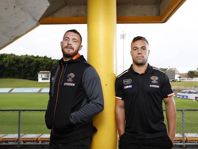 (L-R) Jackson Hastings and Luke Brooks at Leichhardt Oval. Picture: Jonathan Ng