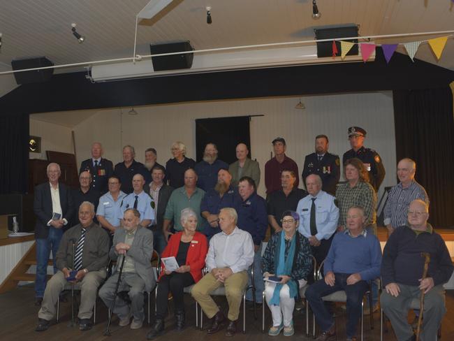 QFES Rural Fire Service Week award recipients at the Dalveen Community Hall ceremony on Saturday.