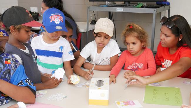 Shania Armstrong (far right) teaches Pertame. Picture: Supplied