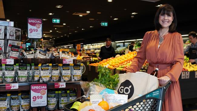 former Brand Power presenter and long time sustainability advocate Sally Williams with one of the trolleys. Picture: Sean Garnsworthy