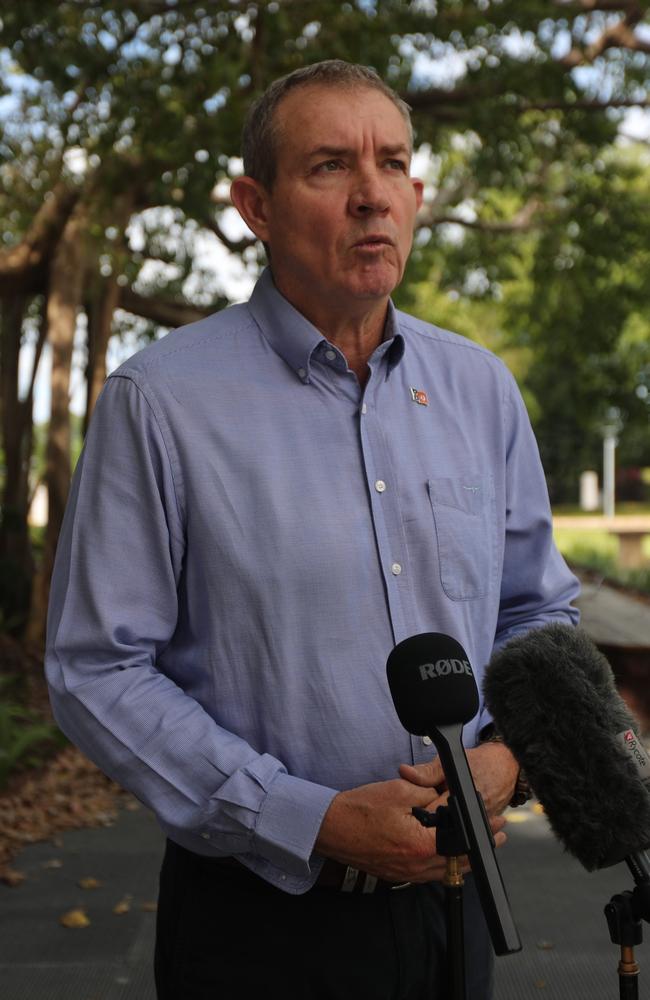 Corrections Minister Gerard Maley announcing a record 2025-26 budget investment in the Territory's prisons. Picture: Zizi Averill