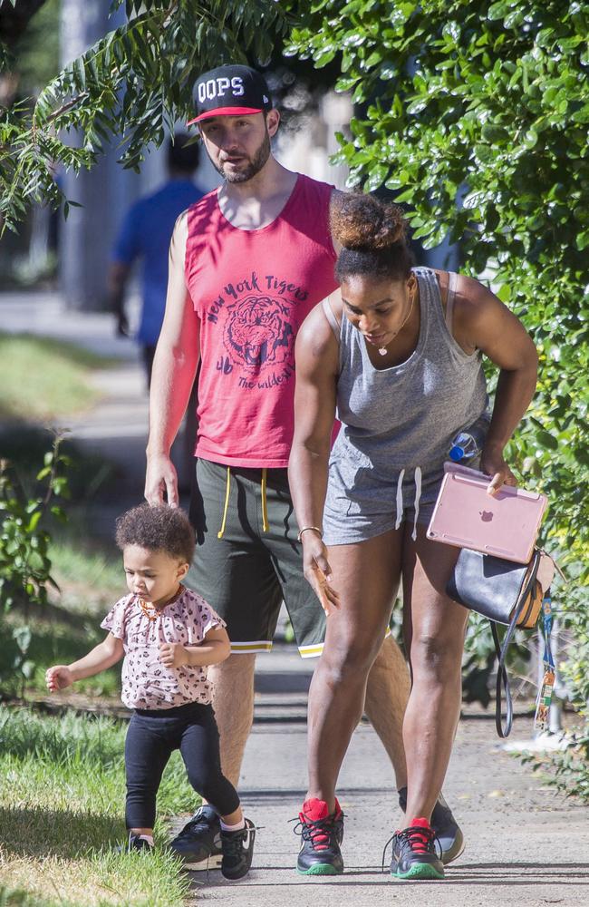 Alexia Olympia, 1, goes for a toddle as mum Serena Williams and dad Alexis Ohanian watch on. Picture: Media Mode