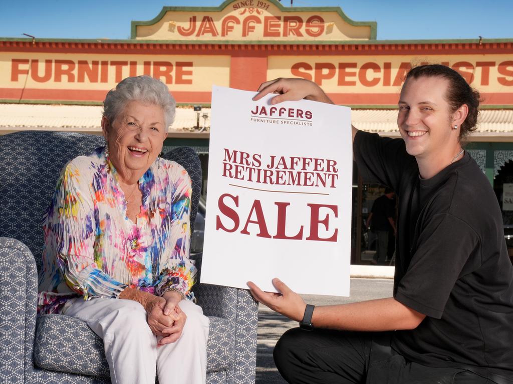 Port Adelaide's Jaffers Furniture is closing down after 91 long years, as Heather Jaffer is retiring the family business. One of her grandsons, Lincoln Holmes, helping her dispose of the floor stock. 13 January 2025. Picture: Dean Martin