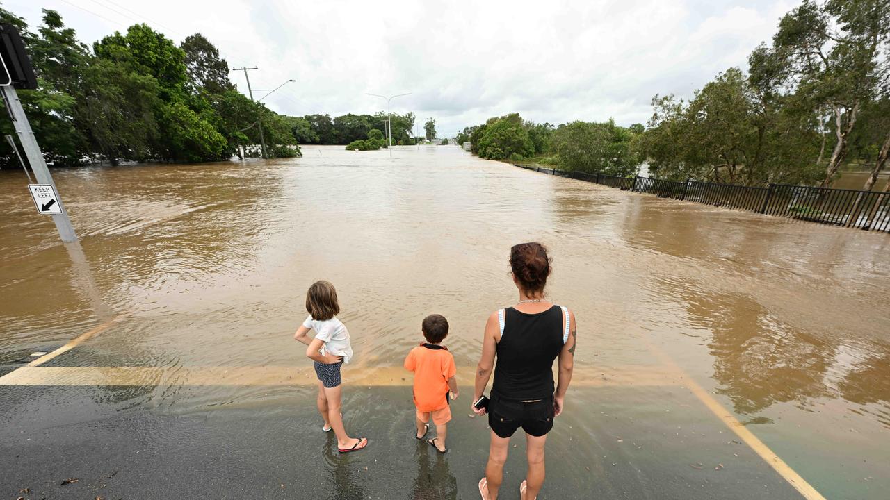 Floodwaters over Morayfield Rd in Caboolture. Picture: Lyndon Mechielsen