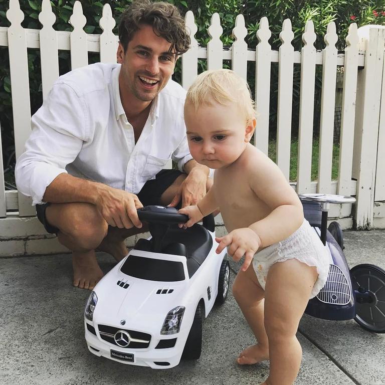 Matty Johnson in Bondi ... “Happy birthday to this little legend, George, who turns one today.. here he is ignoring his new presents to play with the wrapping paper.” Picture: @matthewdavidjohnson/Instagram