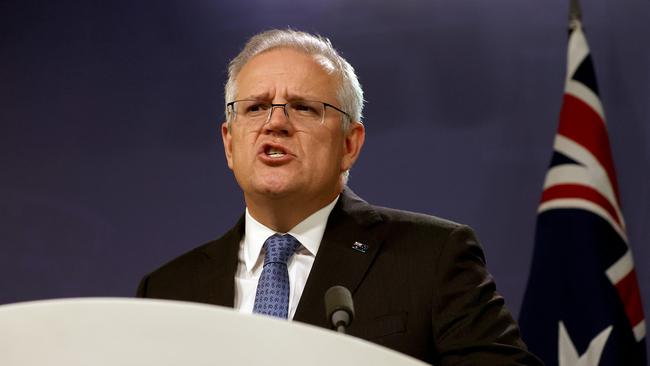 Prime Minister Scott Morrison announces a long-awaited royal commission into veteran suicides Picture: NCA NewsWire/Dylan Coker