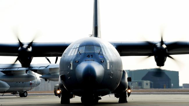 Exercise Pitch Black  for 2018 starts on Monday and continues for 3 weeks  Exercise Pitch Black will have up to 140 Aircraft participating  from 16 countries  The C130J Airlifter  on tarmac  .   Pic Katrina Bridgeford.