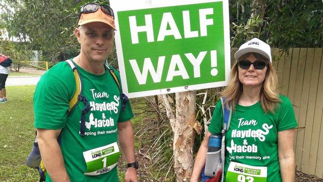 JOURNEY: Brett and Michelle Paulsen recently took part in the Bloody Long Walk in memory of their sons, Hayden and Jacob, who both died from mitochondrial disease. Picture: Contributed