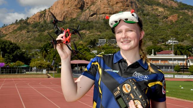 Army cadet drone pilot Ruby Congdon at the Townsville Sports Reserve. Picture: Evan Morgan