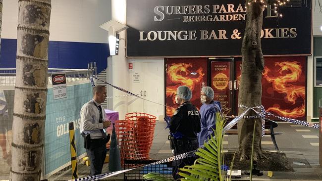 The crime scene at the corner of Cavill Mall and Orchid Avenue in Surfers Paradise back in September 2020.