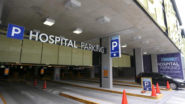 A car exits the Secure Park parking at Gold Coast University Hospital.