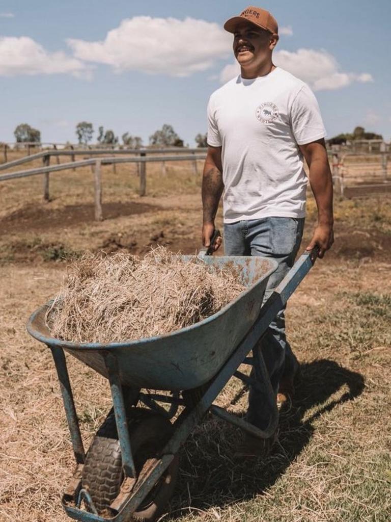 Latrell Mitchell enjoyed a break on his farm in the off-season.