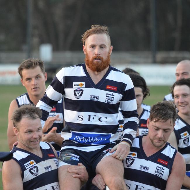 Strathfieldsaye’s Lachlan Sharp can add to his 87 goals for the season on Saturday.