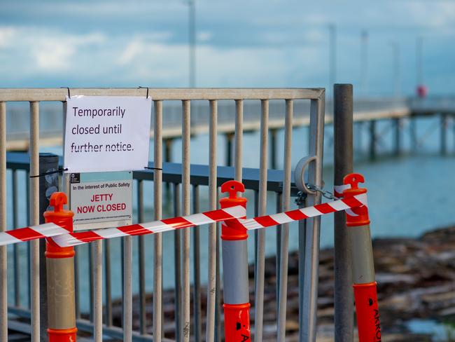 The iconic Nightcliff Jetty has been temporarily closed after a routine inspection found structural issues that require attention.Photograph: Che Chorley