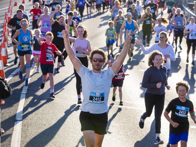 Run the Bridge Fun Run 2020 across Tasman Bridge. Picture: RICHARD JUPE