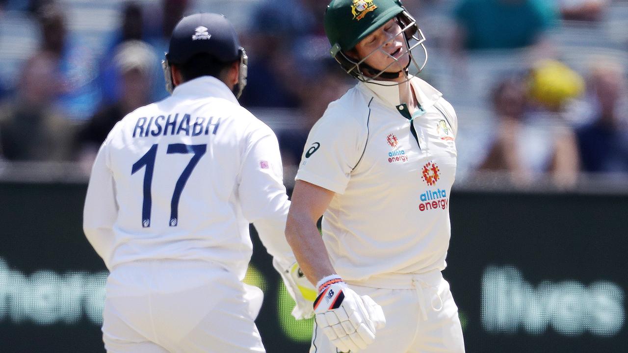 Steve Smith reacts after making his first Test duck since 2016 at the MCG on Boxing Day . Pic: Michael Klein