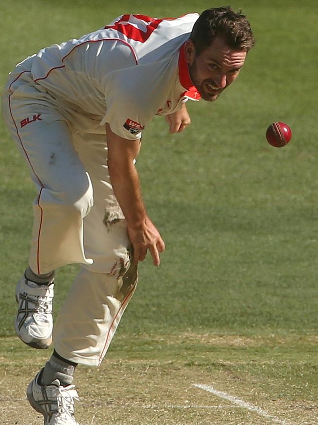 South Australia’s Chadd Sayers charges in against Victoria on Sunday. Picture: AAP Image/Hamish Blair