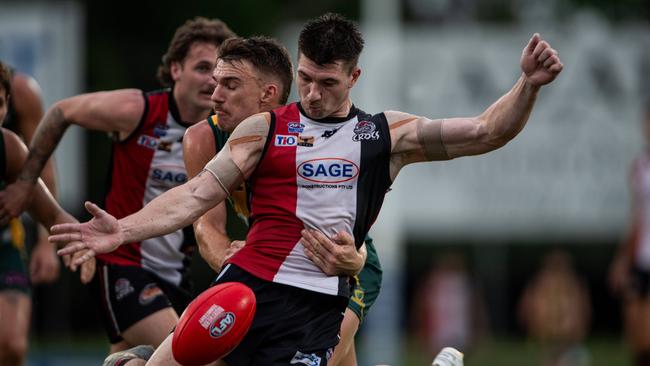 Matthew Johnston in the Southern Districts vs PINT 2023-24 NTFL men's elimination final. Picture: Pema Tamang Pakhrin