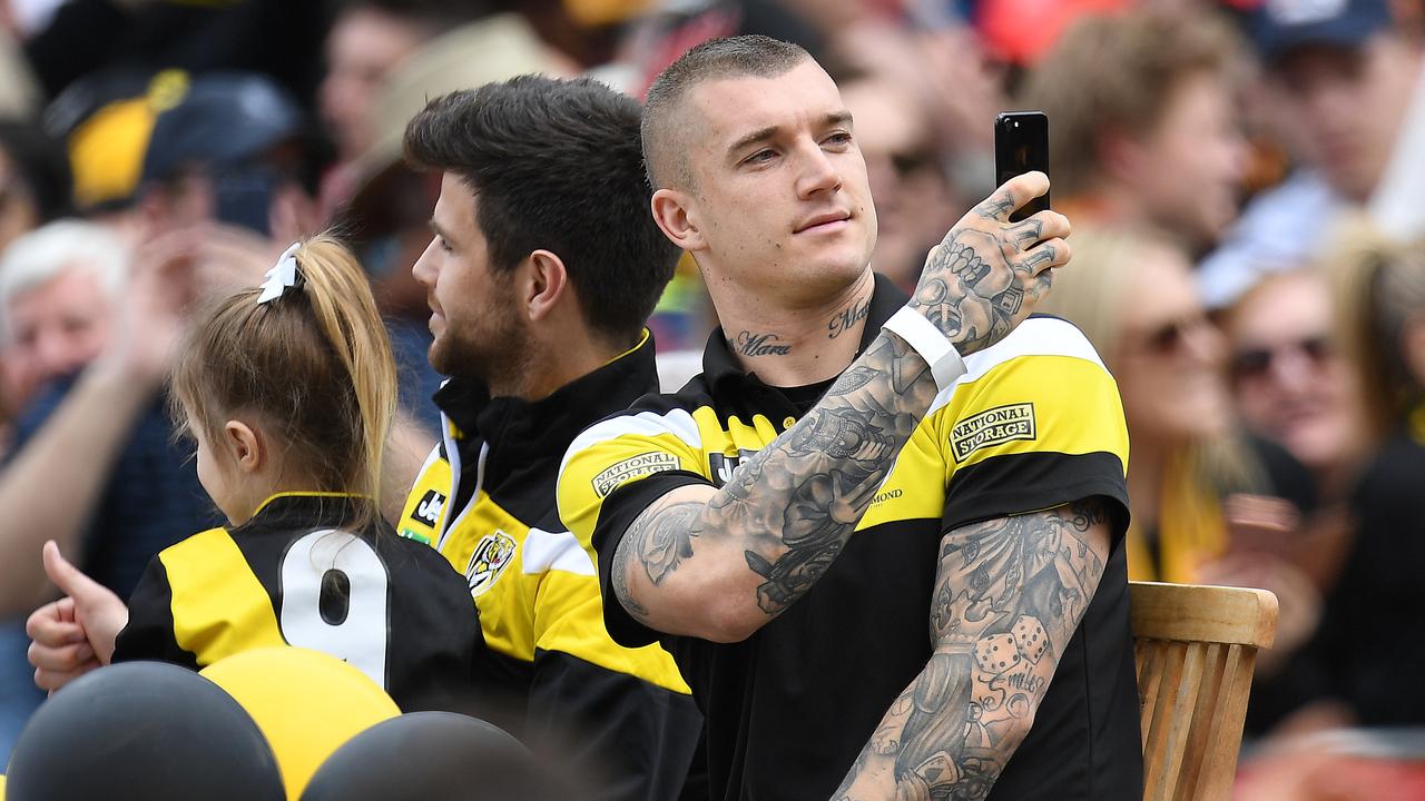 Trent Cotchin and Dustin Martin at the 2017 Grand Final Parade. Photo: AAP Image/Julian Smith